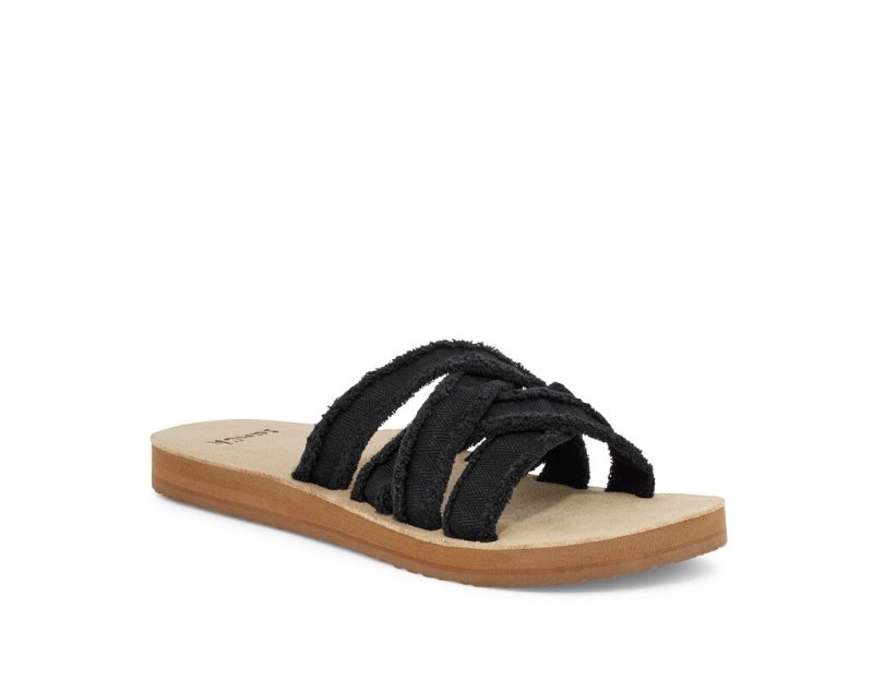 Sanuk Womens Fraidy Slide Black Sandals | XTDSBJ198